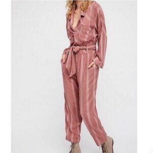 Free People Real Love Mauve Stripe Jumpsuit